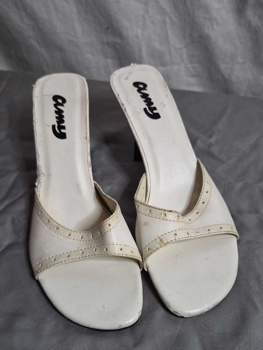 White Open-Toe Slide Mules